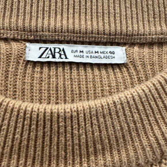 ZARA Men’s Tan Ribbed Knit Sweater – Crewneck, Size M - Picture 4 of 4